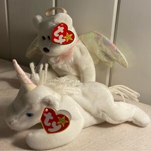 90s Ty Beanie Baby babies LOT white unicorn Mystic and angel bear Halo plush